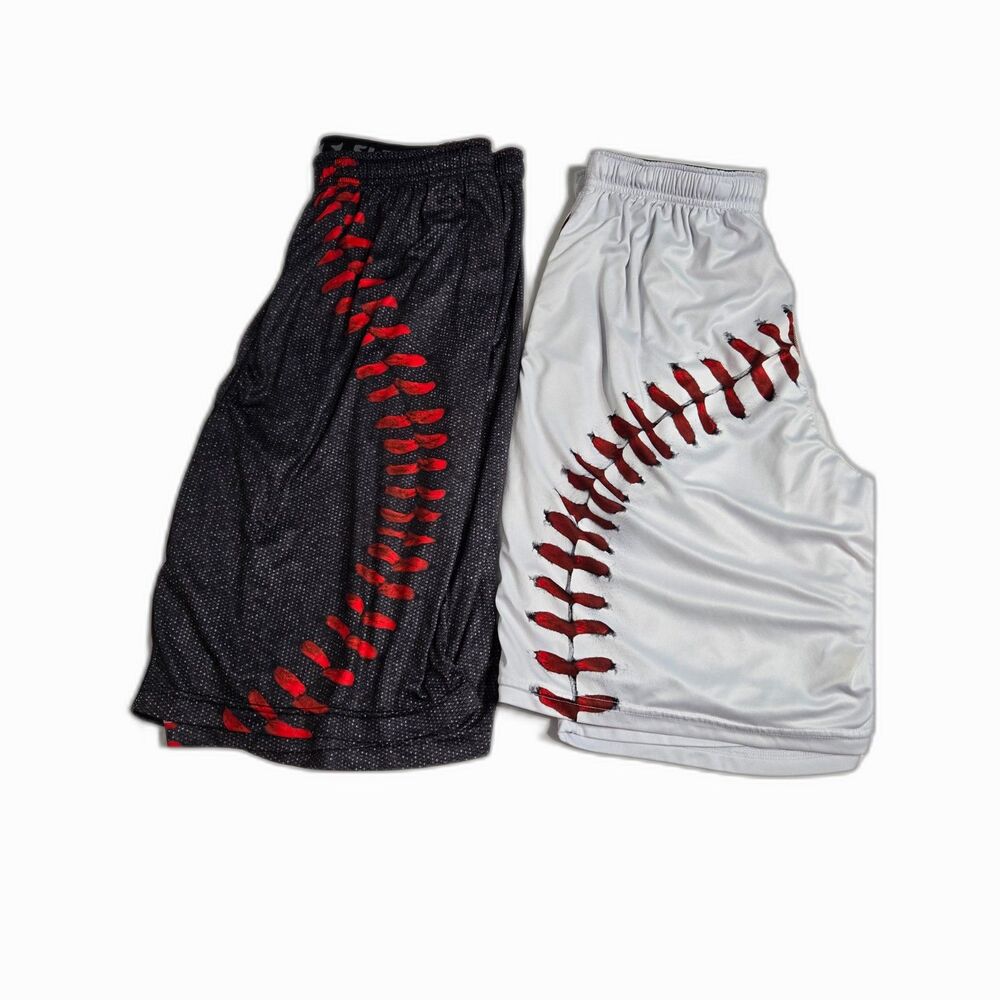 Sleefs Baseball Stitch Athletic Shorts Bundle | Men's XL | 2 Pairs Black White
